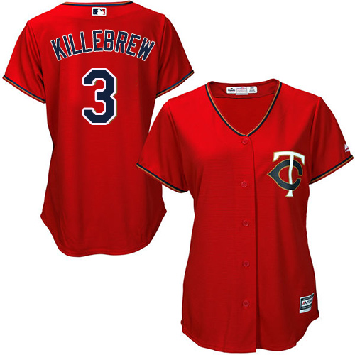 Twins #3 Harmon Killebrew Red Alternate Women's Stitched MLB Jersey - Click Image to Close